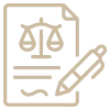 Ícone de contrato com balança da justiça e caneta, representando a assessoria jurídica recorrente da JOG Advocacia para empresas em Maringá